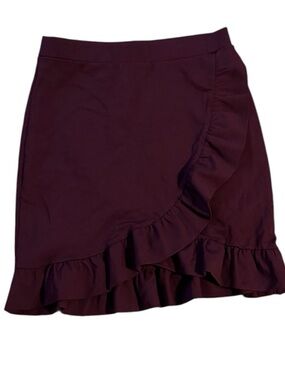 LOFT Asymmetrical Ruffle Wrap Skirt - plum